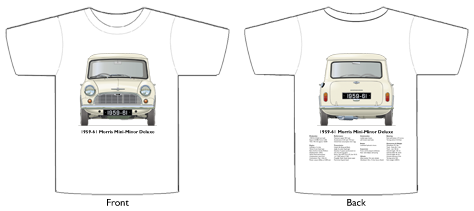 Morris Mini-Minor Deluxe 1959-61 T-shirt Front & Back
